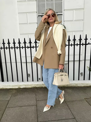 Totême Beige Camel Oversized Double-breasted Blazer UK 10