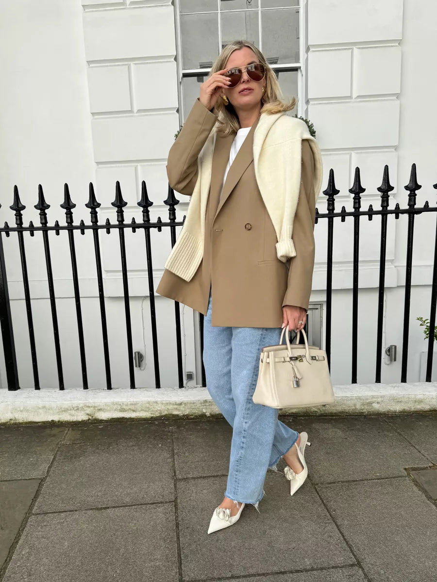 Totême Beige Camel Oversized Double-breasted Blazer UK 10