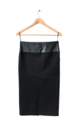 Maje Black high waisted pencil skirt with faux leather waistband UK 8