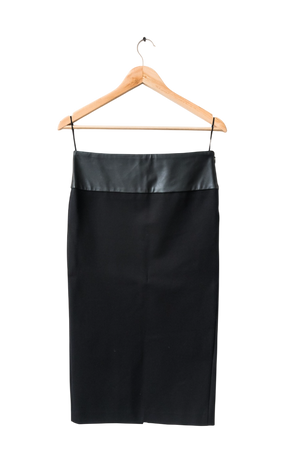 Maje Black high waisted pencil skirt with faux leather waistband UK 8