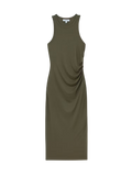 REISS Lola Jersey Ruched Racer Midi Dress In Khaki Green UK XS