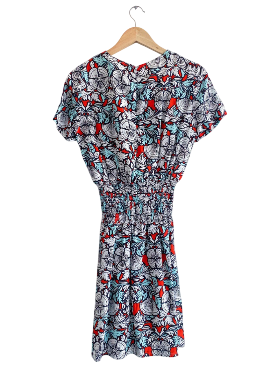 Maje Multicolour Linen/Viscose blend Relia Smocked Waist Printed Mini Dress SZ2 UK 10