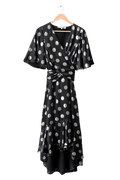 Diane von Furstenberg Black Silk Polka Dot Tie Front Dress UK 14 / 16
