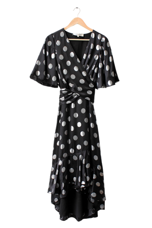 Diane von Furstenberg Black Silk Polka Dot Tie Front Dress UK 14 / 16