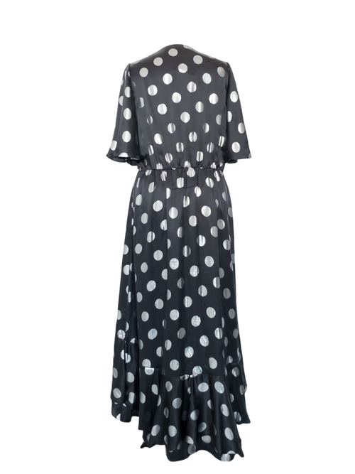 Diane von Furstenberg Black Silk Polka Dot Tie Front Dress UK 14 / 16