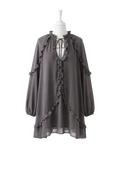 Topshop Grey Frill Trapeze Long Sleeve Mini Dress UK 10
