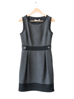 Karen Millen Grey Herringbone Wool Tailored Pencil Dress UK 10