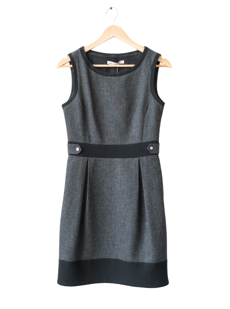 Karen Millen Grey Herringbone Wool Tailored Pencil Dress UK 10