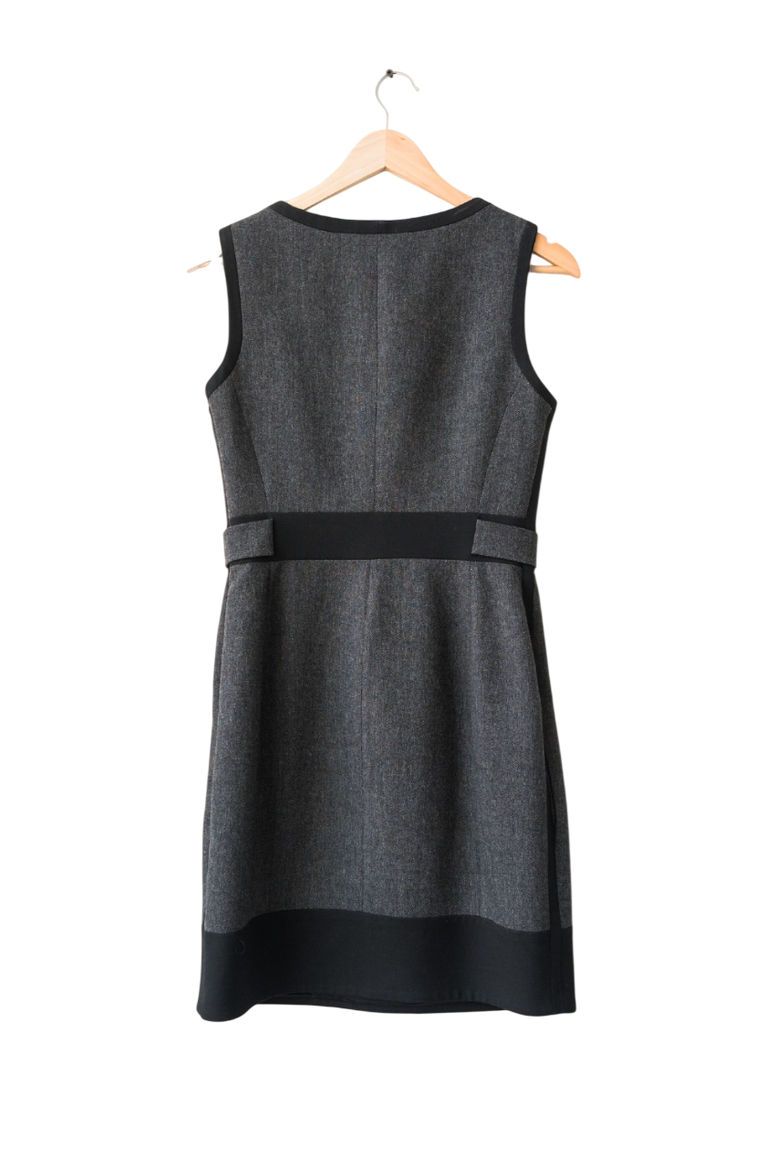 Karen Millen Grey Herringbone Wool Tailored Pencil Dress UK 10