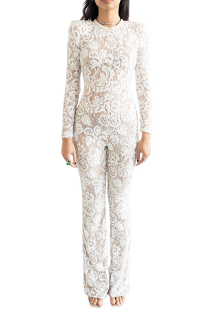 Nadine Merabi White I840 Bella Sequin Jumpsuit UK S/M