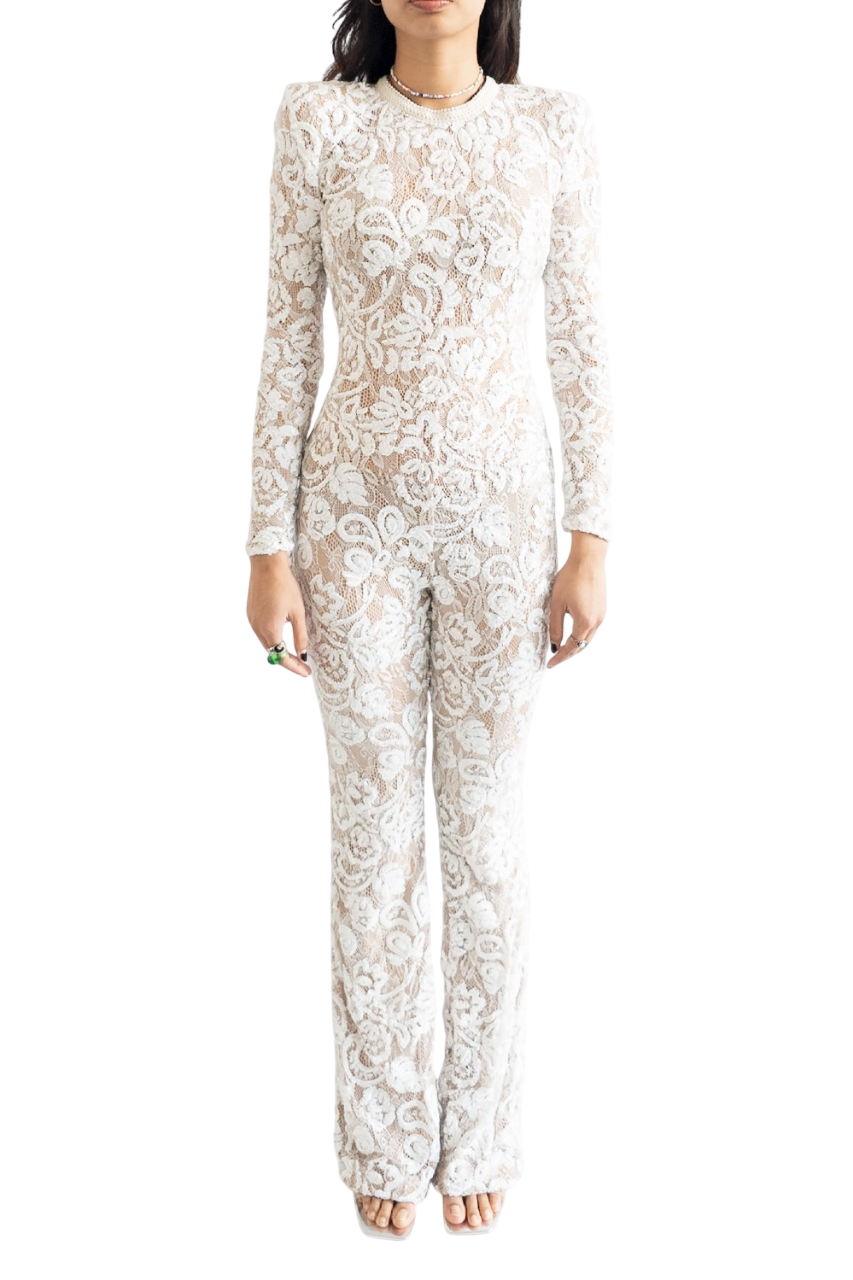 Nadine Merabi White I840 Bella Sequin Jumpsuit UK S/M