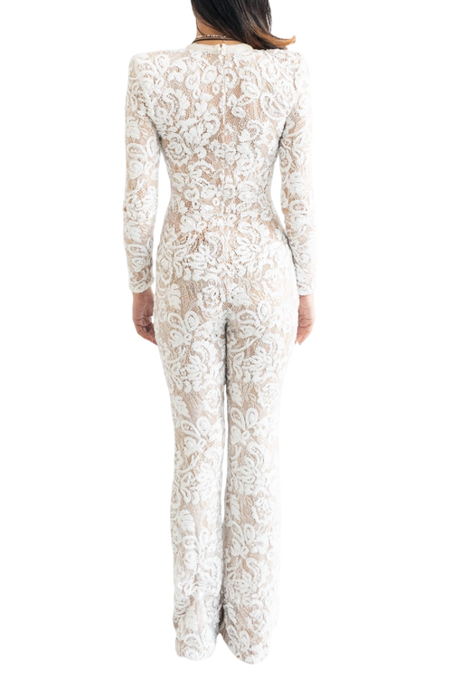 Nadine Merabi White I840 Bella Sequin Jumpsuit UK S/M