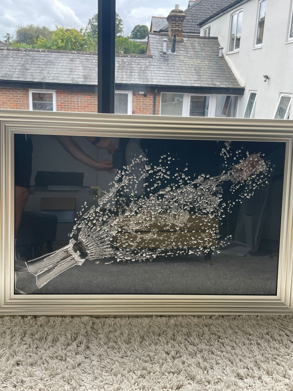 Metallic Popping Champagne Bottle Large Framed Wall Art