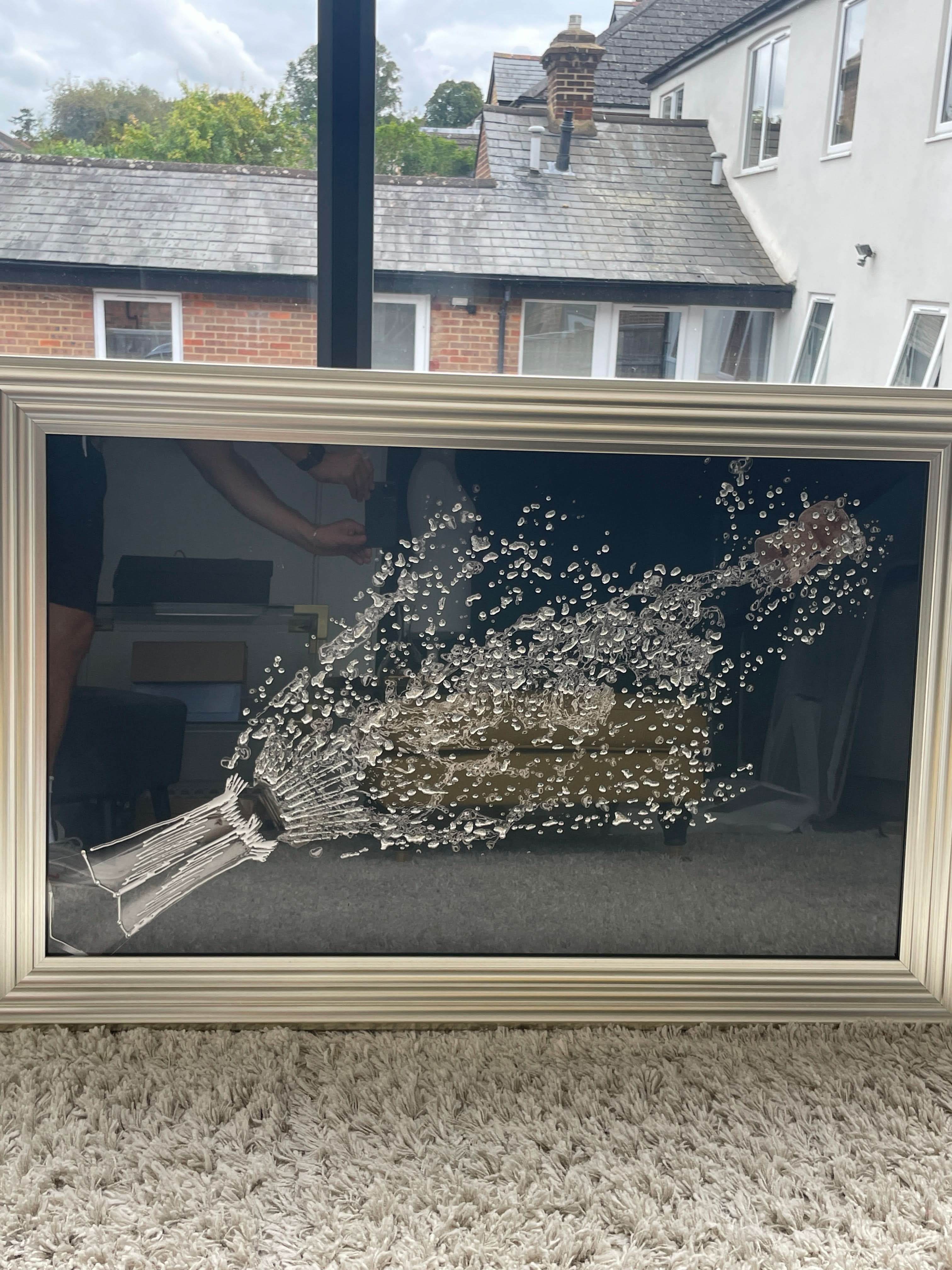 Metallic Popping Champagne Bottle Large Framed Wall Art