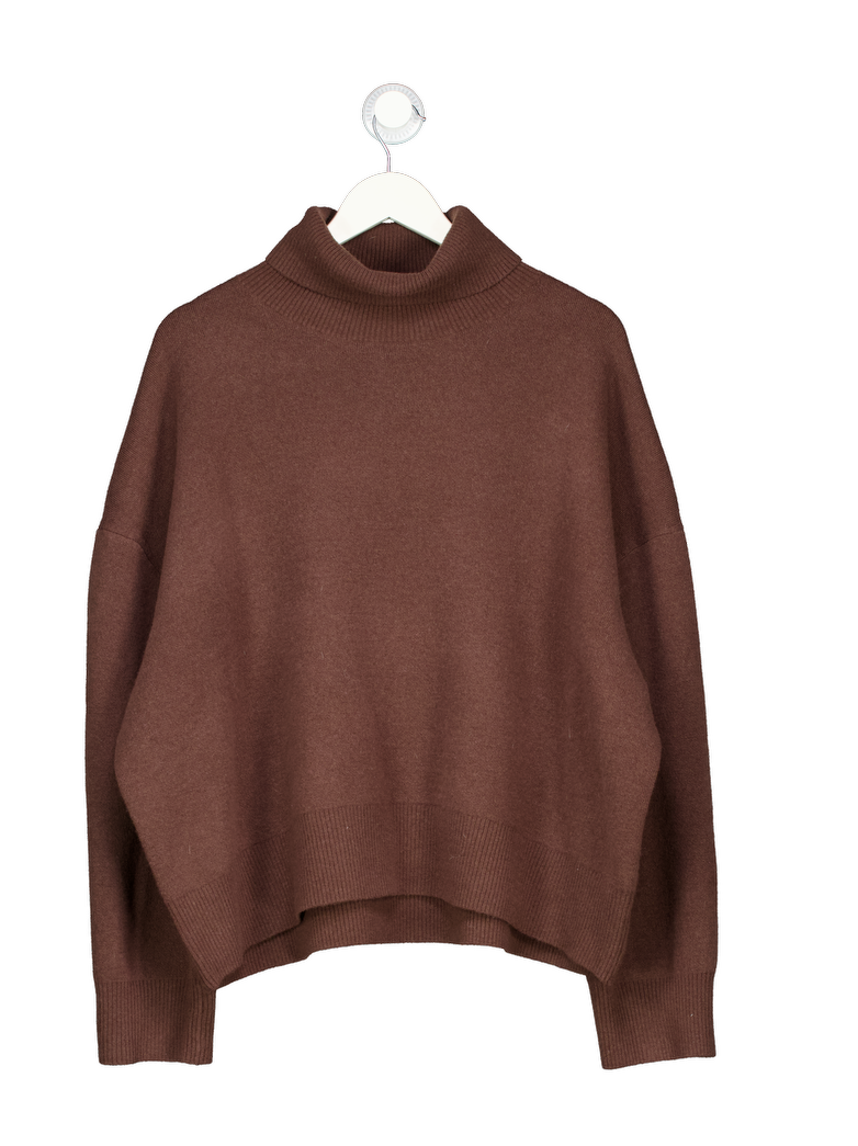 Free People Chocolate Brown Luxe Wool  Sigma Turtleneck Jumper UK M