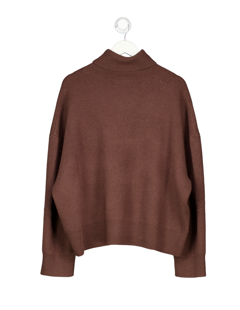Free People Chocolate Brown Luxe Wool  Sigma Turtleneck Jumper UK M