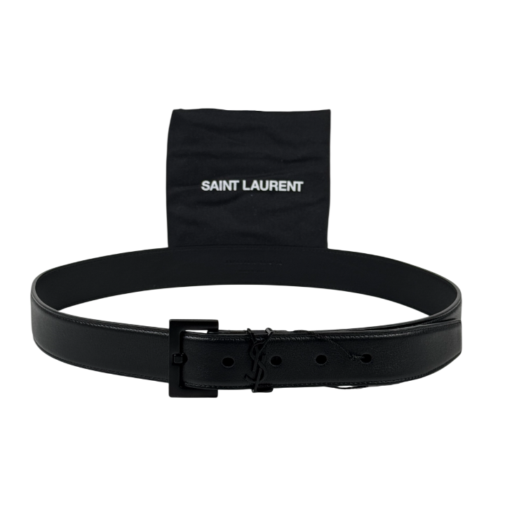 SAINT LAURENT Black YSL Logo-plaque 100% Calf Leather Belt 85cm UK S/M