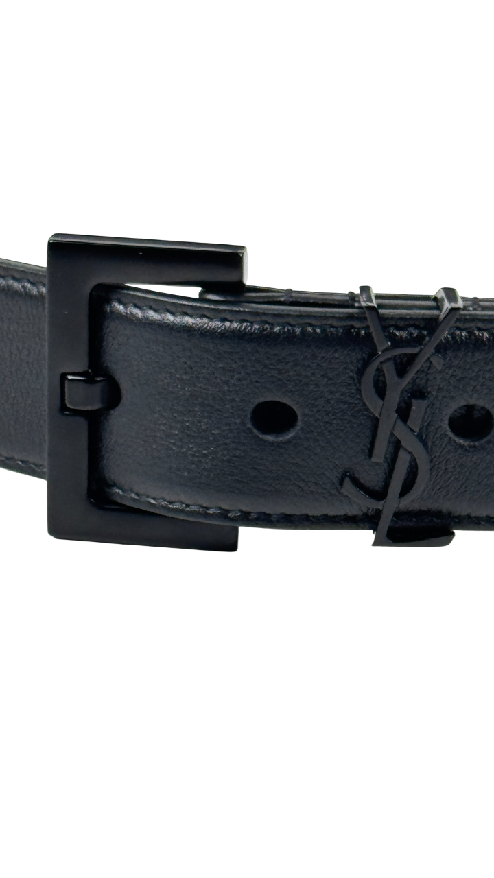 SAINT LAURENT Black YSL Logo-plaque 100% Calf Leather Belt 85cm UK S/M