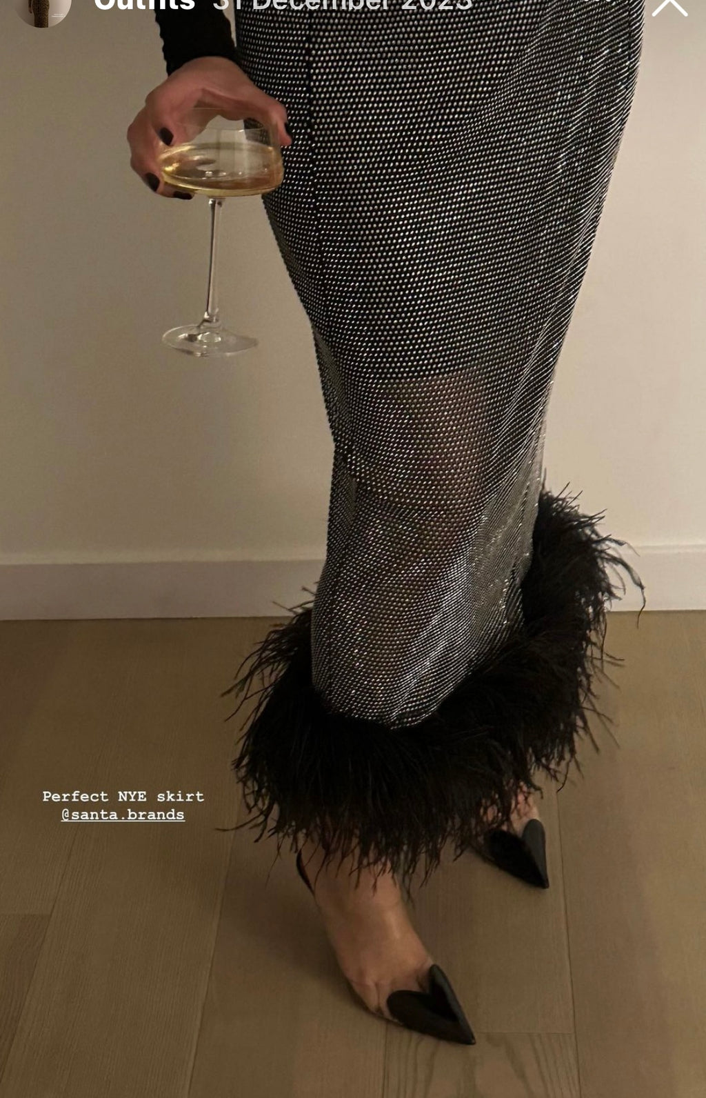 Santa Brands Black Sparkle feathers midi skirt UK L