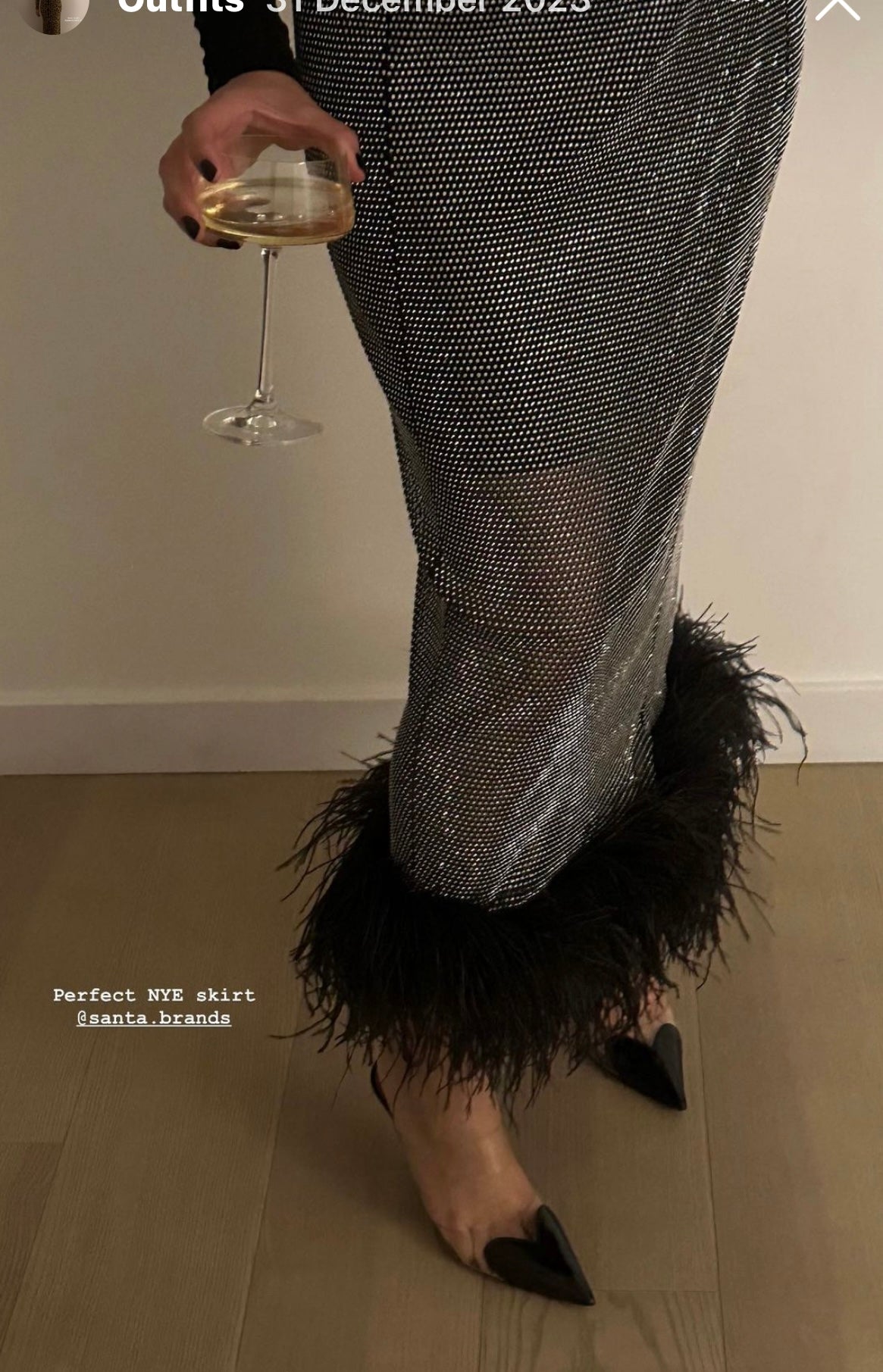 Santa Brands Black Sparkle feathers midi skirt UK L