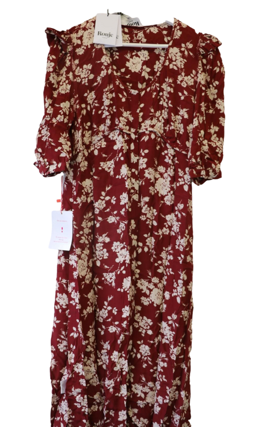 Rouje Red Elona Floral Print Dress Bordeaux UK 12