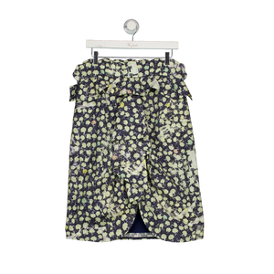 Preen by Thornton Bregazzi Blue Printed Scalloped Waistband Midi Skirt UK L