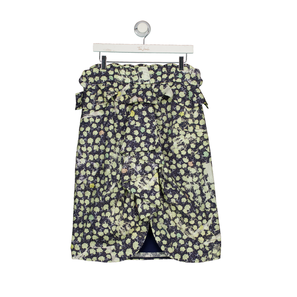Preen by Thornton Bregazzi Blue Printed Scalloped Waistband Midi Skirt UK L