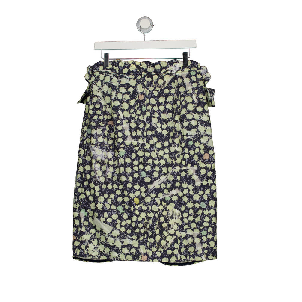 Preen by Thornton Bregazzi Blue Printed Scalloped Waistband Midi Skirt UK L
