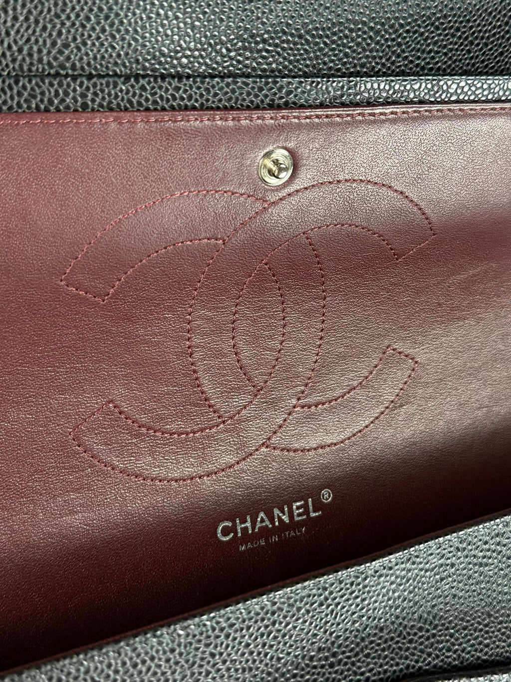 CHANEL Black Jumbo Classic Double Flap Bag in Caviar Leather with Silver Hardware