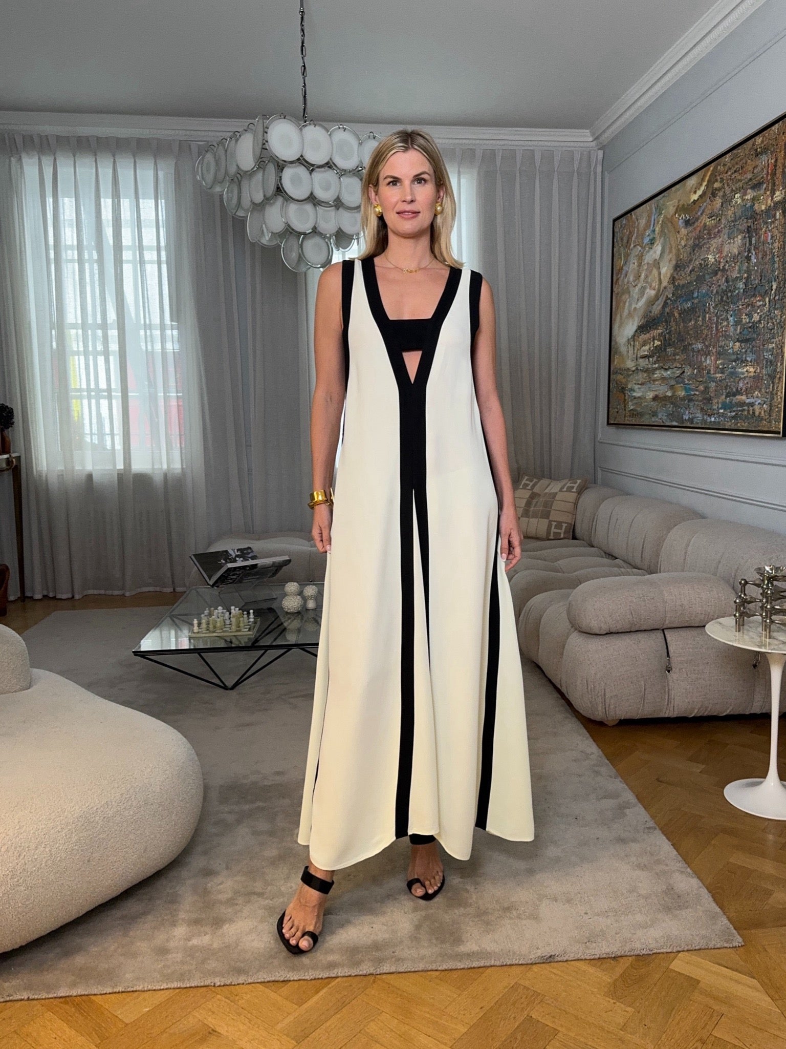 defect - stain Reiss Black and White Sleeveless Dress UK 10