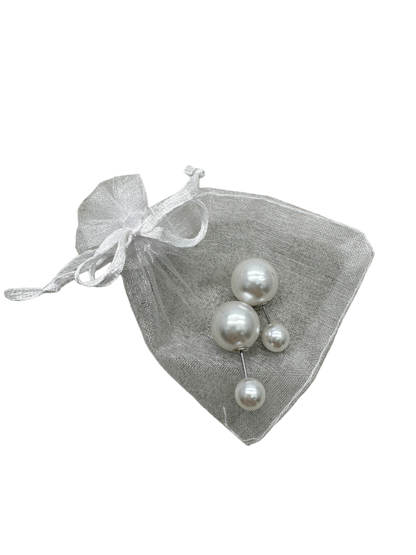 Double Pearl Tribal stud Earrings in tulle gift bag