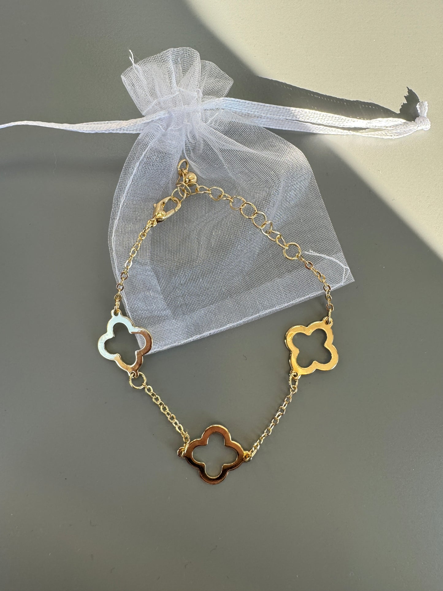 Gold Open Clover Bracelet In Tulle Gift Bag