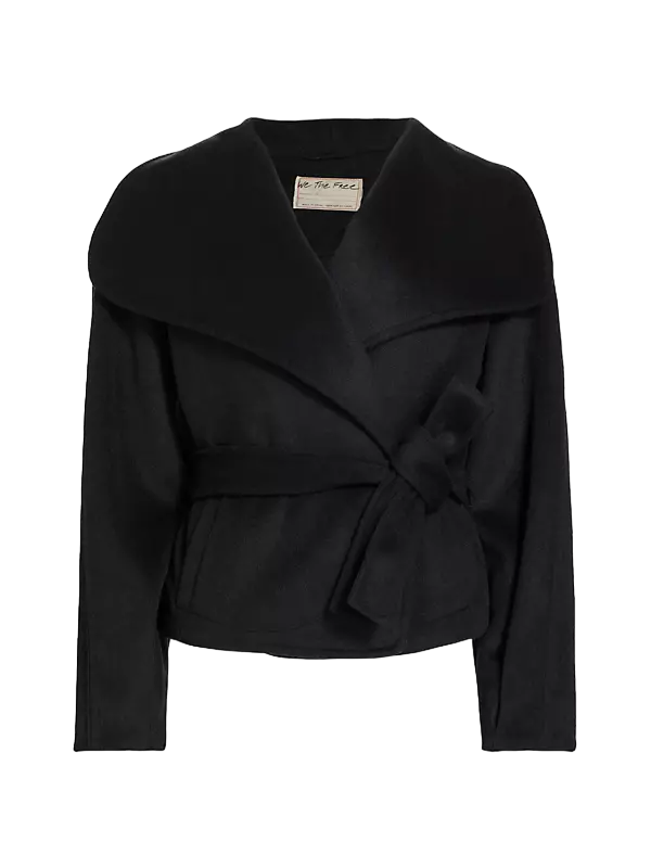 Free People  Black Cashmere-feel Belted Jacket UK M