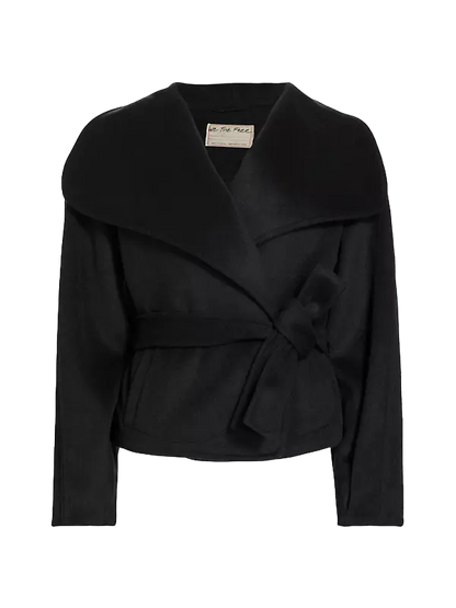 Free People  Black Cashmere-feel Belted Jacket UK M