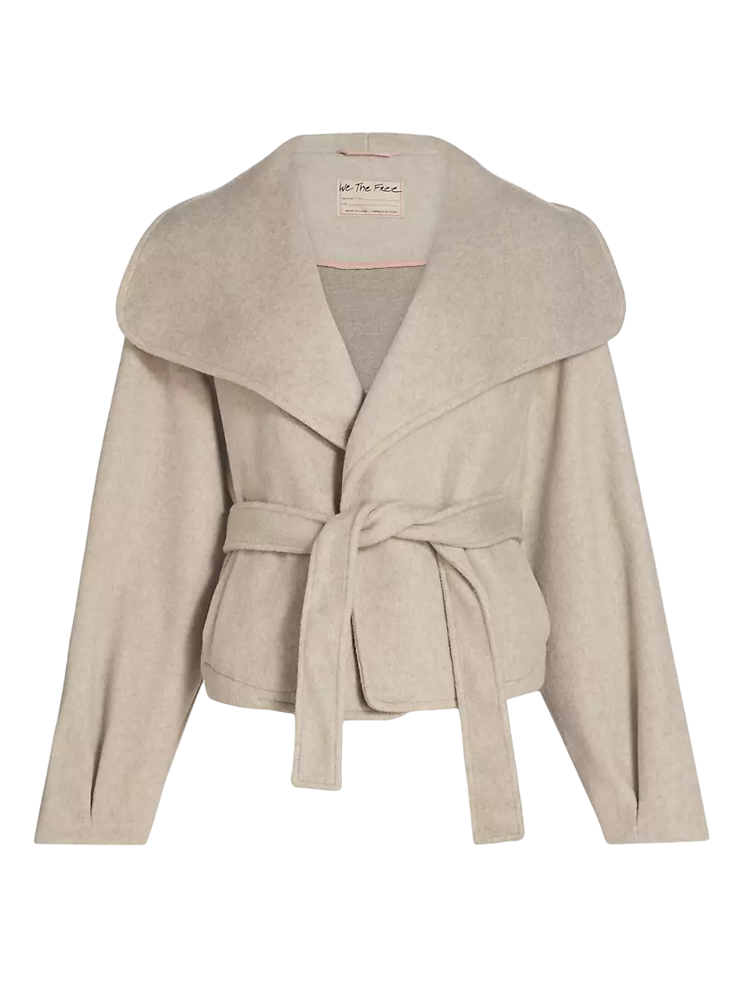 Free People Stone Cashmere-feel Belted Jacket UK XS