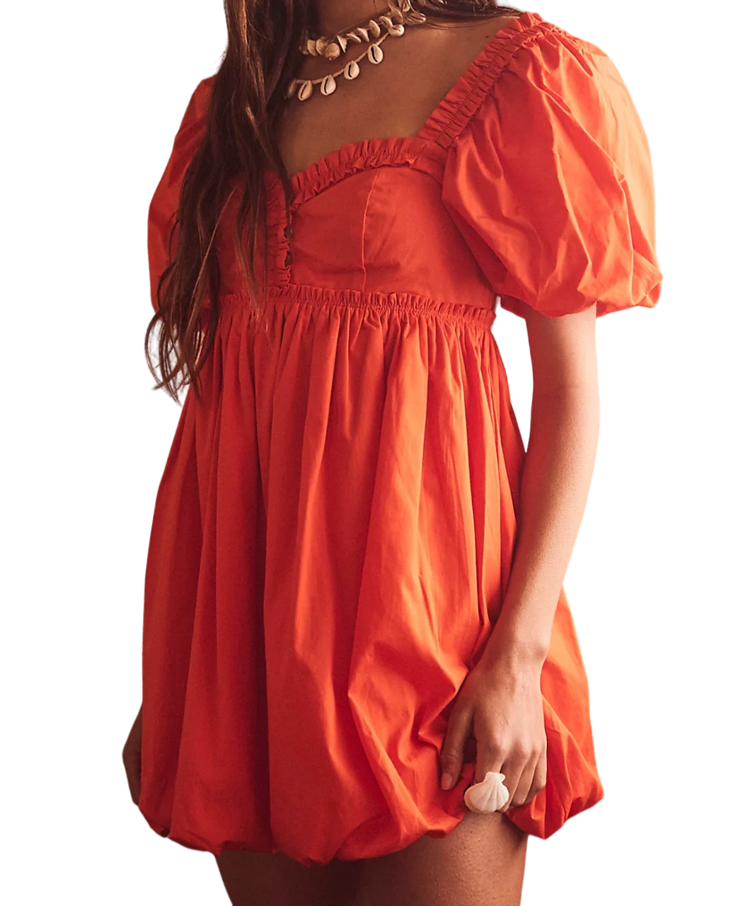 Free People Orange Puff sleeve Mini Dress UK XS