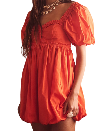 Free People Orange Puff sleeve Mini Dress UK XS