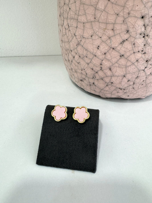 Pink /gold Clover Stud Earrings