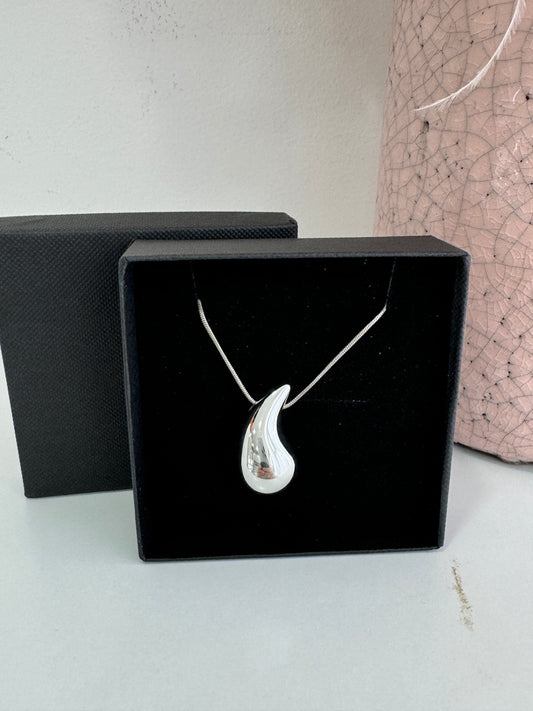 Silver Large Teardrop Necklace In Gift Box