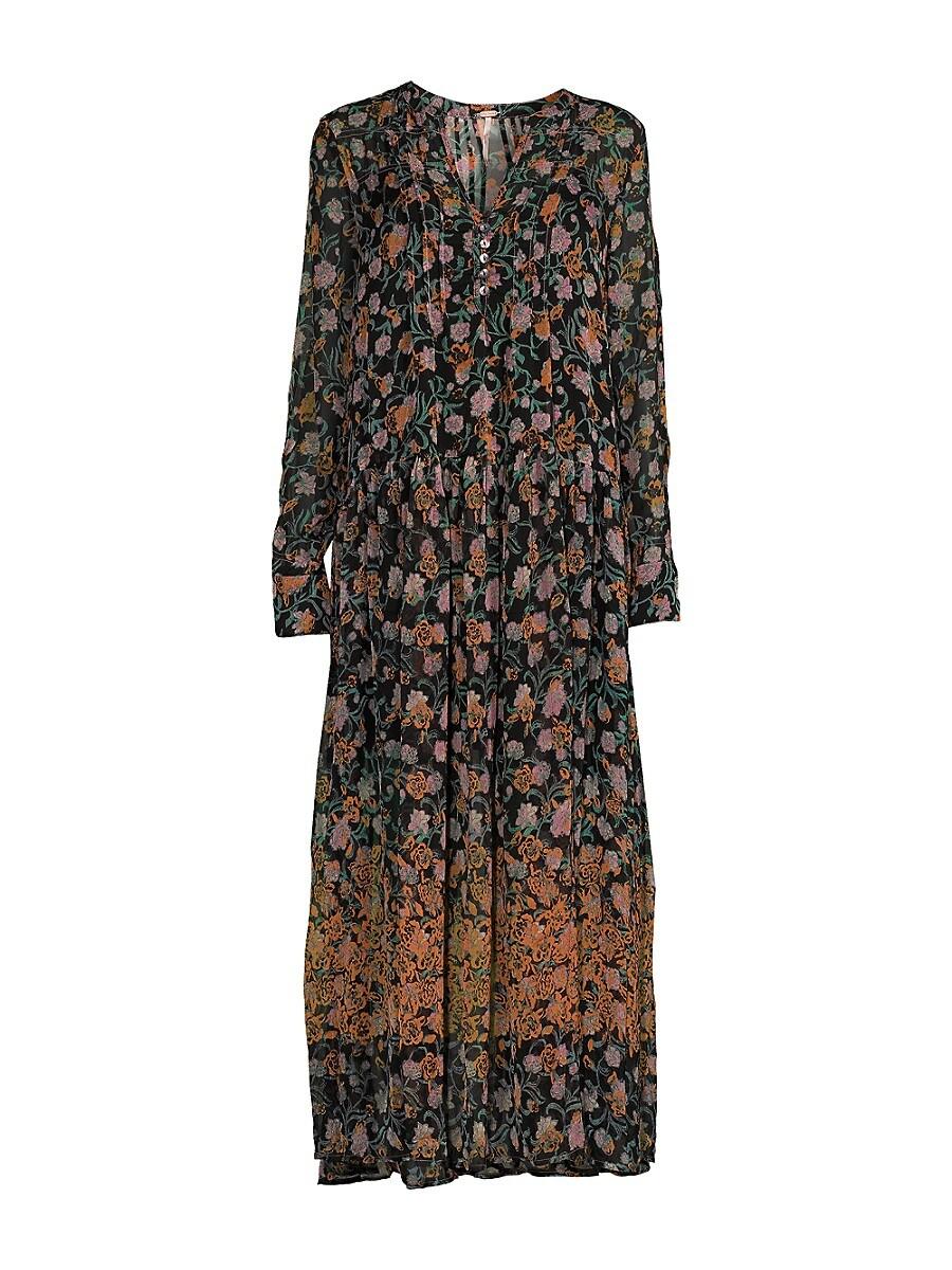 Free People Black See It Through lined floral Dress UK L