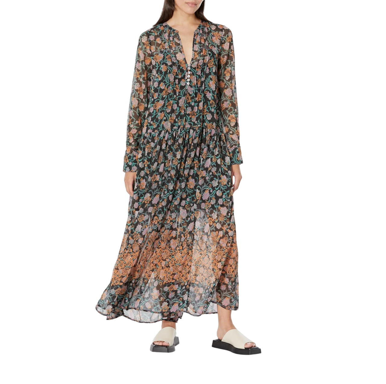 Free People Black See It Through lined floral Dress UK S