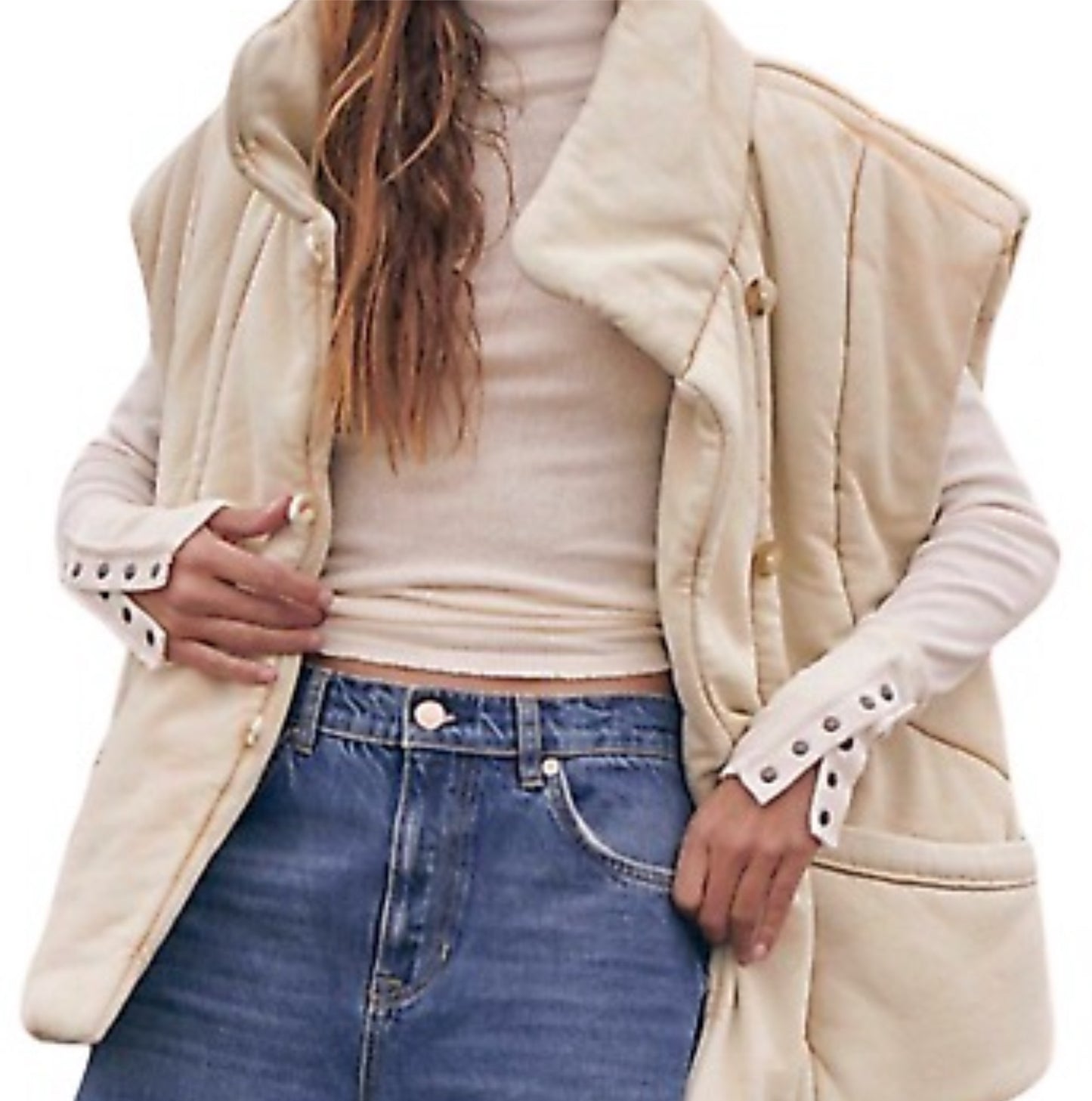 Free People Beige Roll With Us Puffer gilet UK S