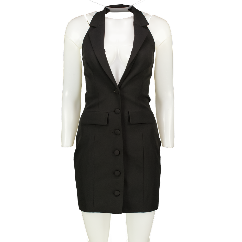 MESHKI Black Daniella Collared Halter Dress UK XS