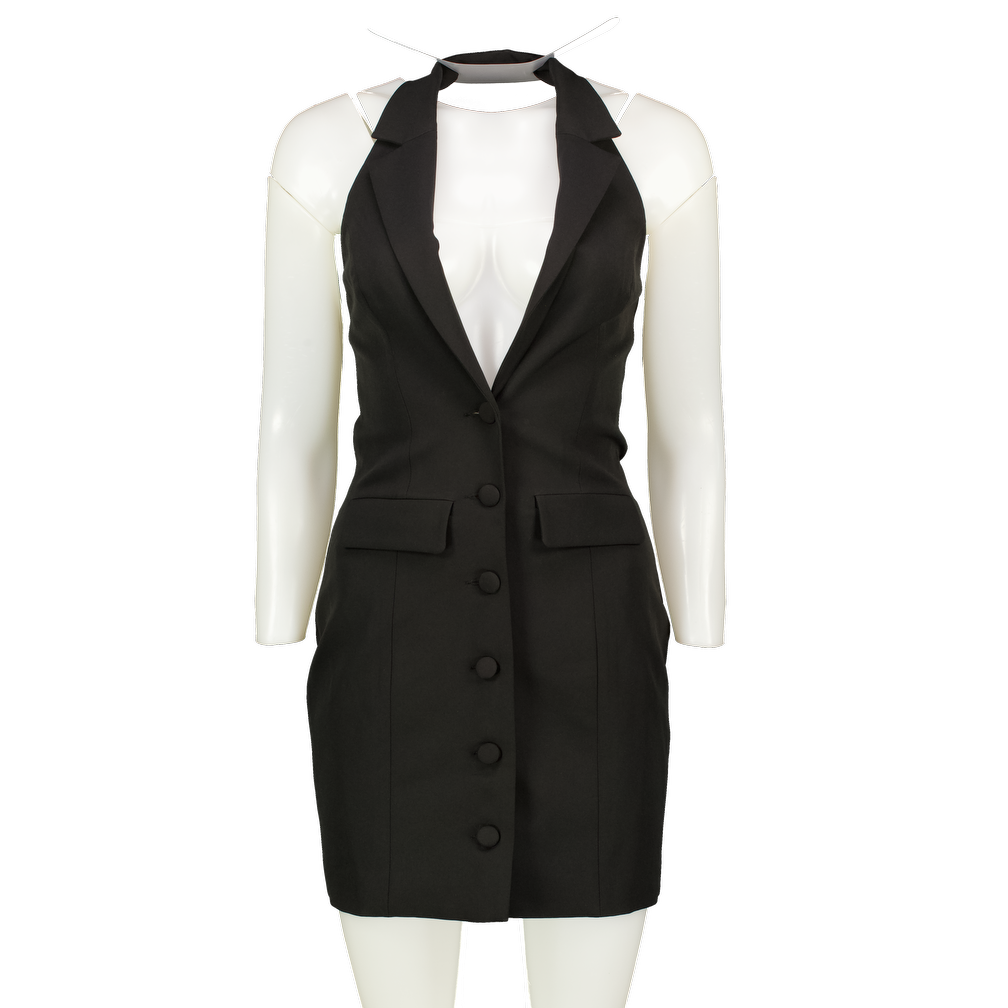 MESHKI Black Daniella Collared Halter Dress UK XS