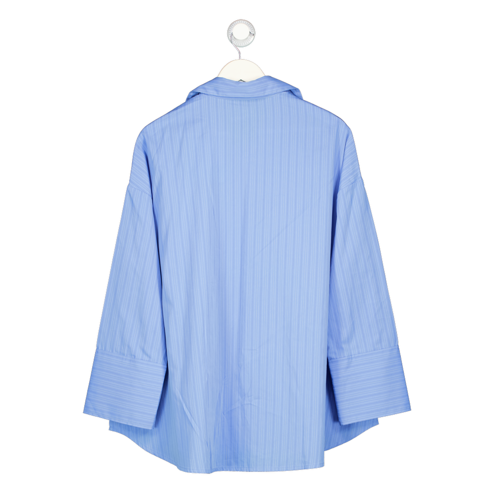 FAITHFULL THE BRAND Blue Clemente Oversized Pinstriped Organic Cotton-poplin Shirt UK 8