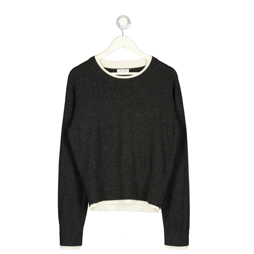 ARTLESS FOREVER Tove Layered Cashmere Crewneck In Charcoal Grey / Ivory UK L