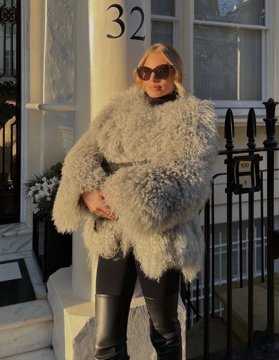 Twenty Fall Grey Cali Mongolian Faux Fur Coat UK XS