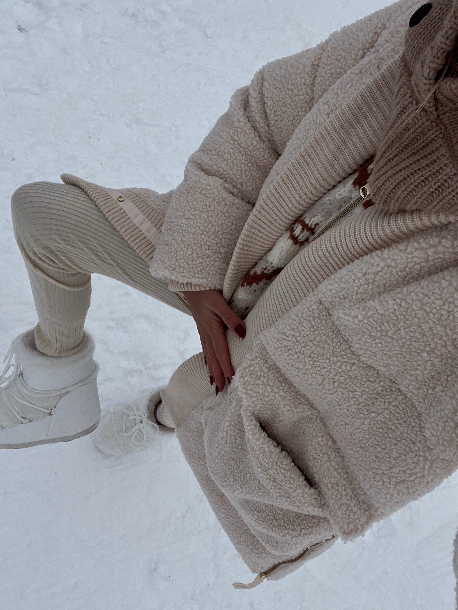 Varley Cream Wynn Sherpa Puffer Coat UK S