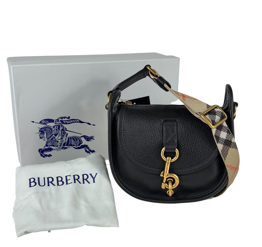 BURBERRY Black Mini B Clip Leather Messenger Bag