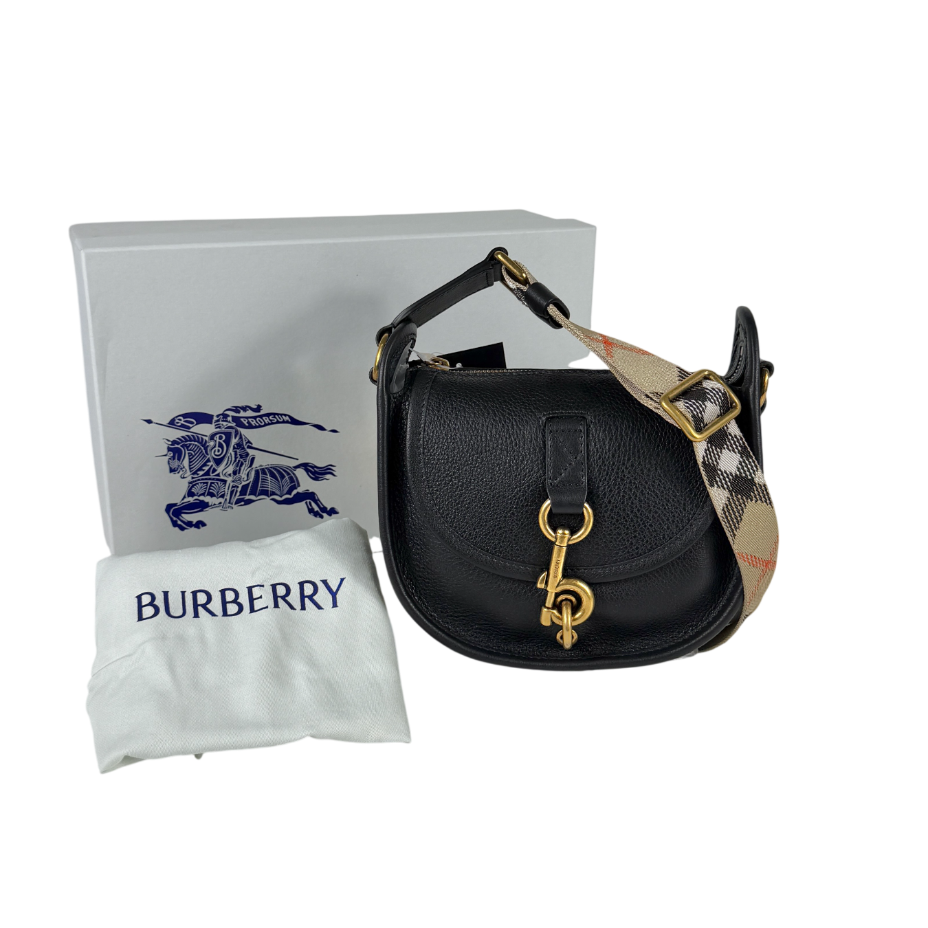 BURBERRY Black Mini B Clip Leather Messenger Bag